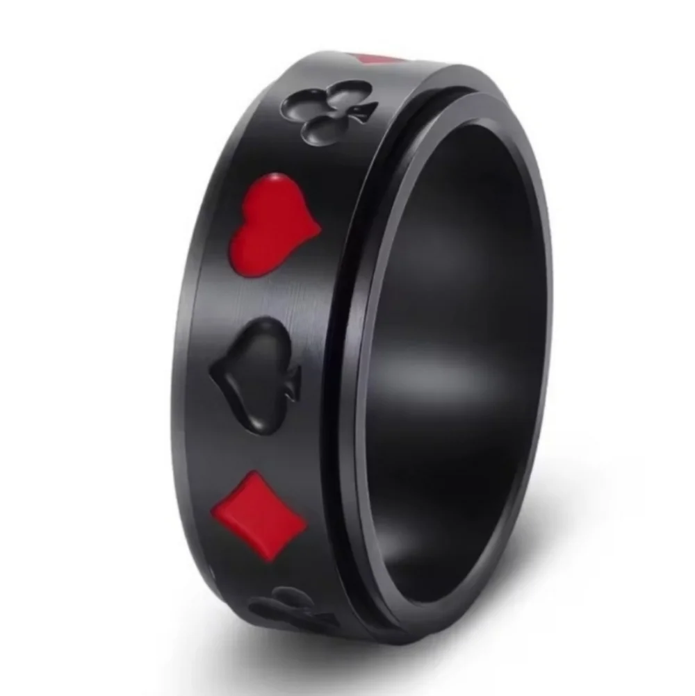 Black and Red Stainless  steel Poker Fridget Spinner Ring Sz 11